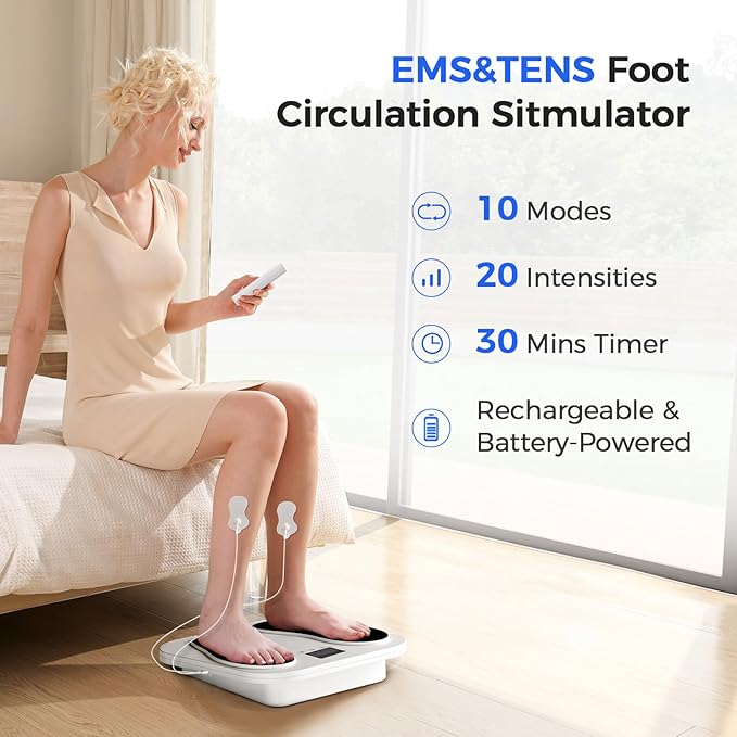Foot Massager for Neuropathy, Rechargeable TENS EMS Foot Stimulator with 10 Modes 20 Intensities, Feet Circulation Stimulator for Neuropathy, Plantar Fasciitis, Gifts for Mom Dad - Bloomnest