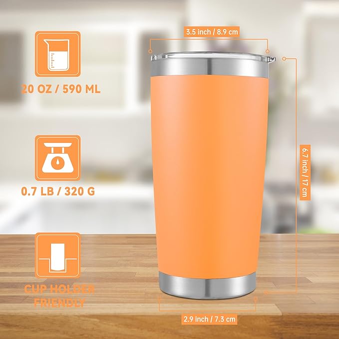 20 oz Tumblers Bulk Stainless Steel Tumbler with Lid Double Wall Vacuum Insulated Coffee Mug 20oz Powder Coated Cup for Hot and Cold Drinks, Orange, 6 pack - Bloomnest