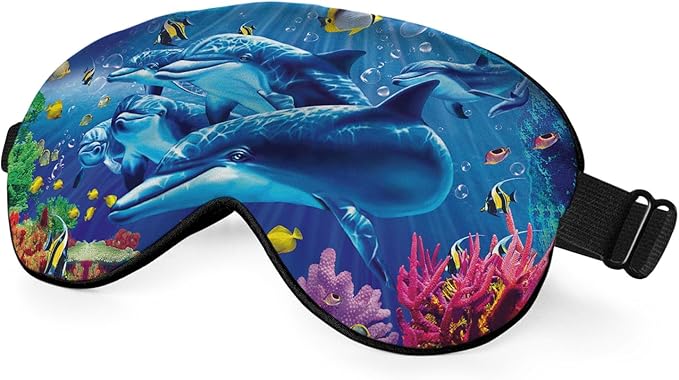 Dolphin Eye Mask Sleeping Mask Sea Fish Coral Whale Starfish Ocean World Sleep Masks Silky Soft Eye Cover for Women Men Shading Blindfold for Air Travel Sleeping - Bloomnest