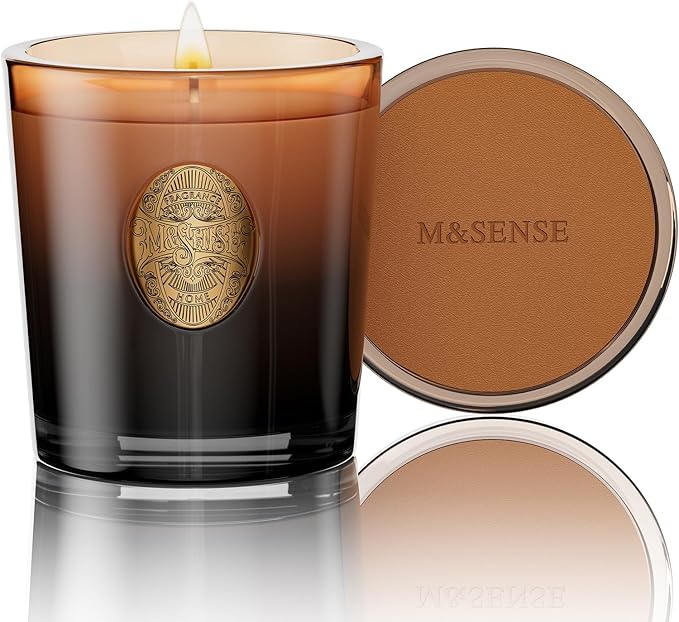 M&SENSE Natural Soy Candle | Mahogany Sandalwood & Black Brown | 9.2 oz, 50H Burn Time | Luxury Scented Candle for Relaxation, Gifting, Home Décor | Ideal for Bedroom, Office, Party Ambiance - Bloomnest