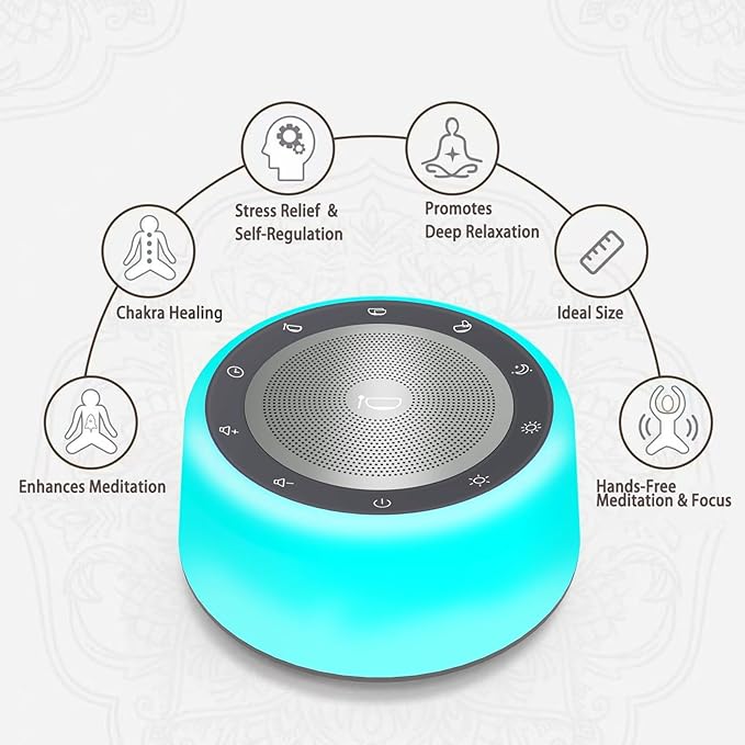 Kipcush Automatic Tibetan Singing Bowl Sound Machine, 11 Soothing Sound Therapy Tones, Touch Night Light, Smart Timer & Memory, Plug-in White Noise Machine for Sleep, Meditation, Yoga & Relaxation Kipcush%C2%AE