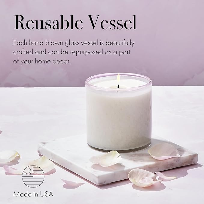 LAFCO New York Signature Candle, Blush Rose - 15.5 oz - 90-Hour Burn Time - Reusable, Hand Blown Glass Vessel - Made in The USA - Bloomnest