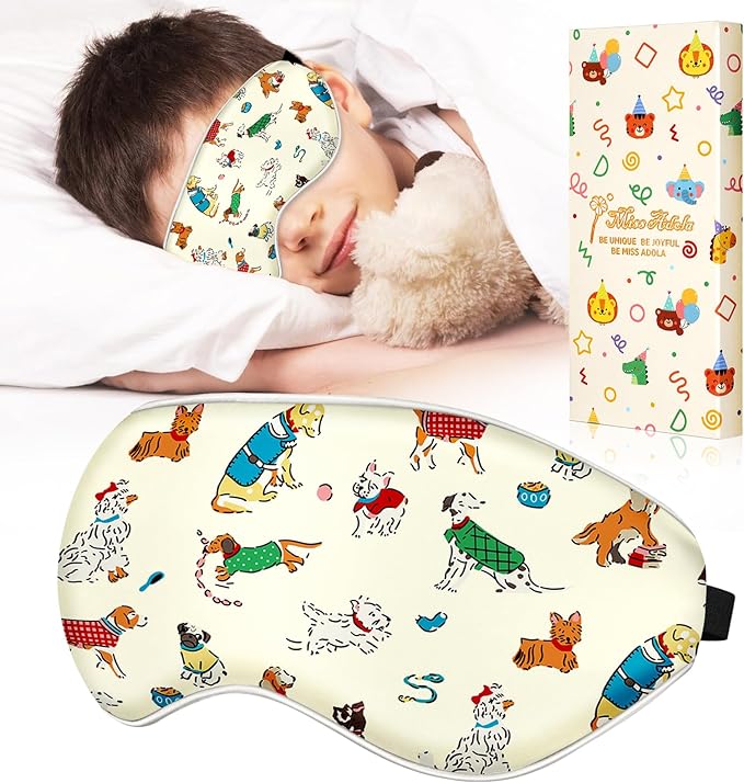 Sleep Mask for Kids - Silk Eye Mask for Sleeping Cute Cartoon Kids Sleep Mask for Boys Girls Teens Soft Smooth Adjustable Straps Silk Kids Eye Cover, Cartoon Puppy - Bloomnest