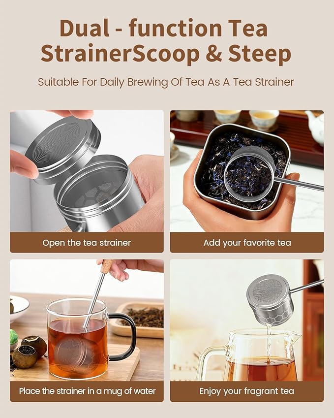 HOUSE AGAIN Tea Strainers for Loose Tea, 304 Stainless Steel Tea Infuser with Heat Proof Handles, Reusable Extra Fine Mesh Tea Infuser Filter,Loose Leaf Tea Steeper for Brew Tea Spices & Seasonings