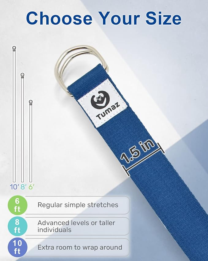 Tumaz Yoga Strap/Stretch Bands [15+ Colors, 6/8/10 Feet Options] with Extra Safe Adjustable D-Ring Buckle, Durable and Comfy Delicate Texture - Best for Daily Stretching, Physical Therapy, Fitness - Bloomnest