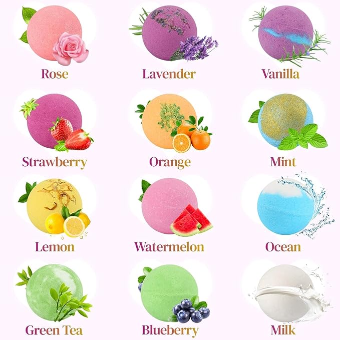 Bath Bombs Gift Set Large 12 PCS 2.8oz Organic Natural Essential Oils, Relax and Moisturize Skin, Luxury Spa Bomb Gifts for Girl, Mom, Kids, Wife, Birthday, Valentine's Day, Anniversary - Bloomnest