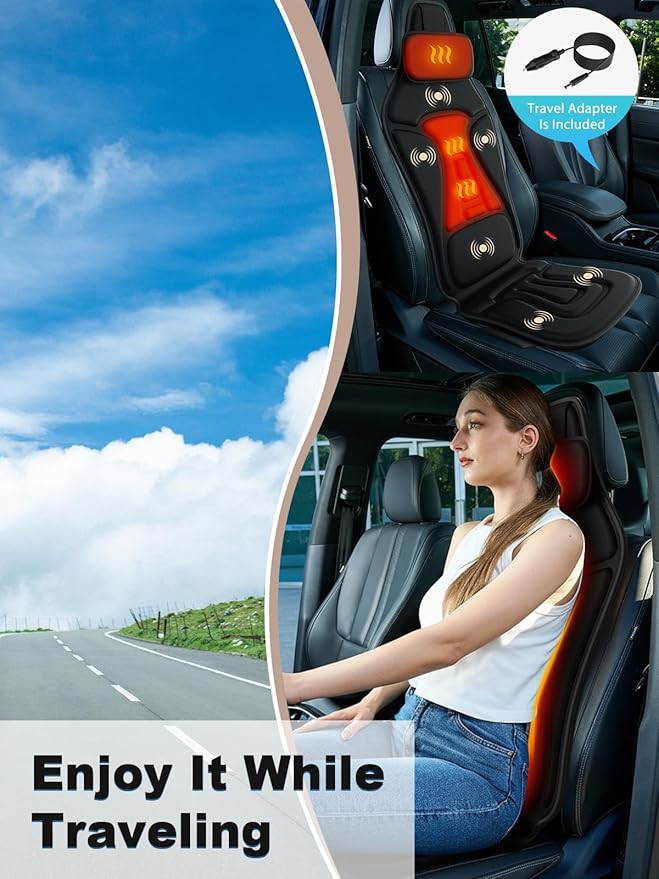 Back Massager with Heat, Massage Chair Pad for Recliner with 2 Heating Levels & 6 Vibration, Seat Cushion for Seniors, Office Workers & Family, Fatigue & Pain Relief in Office, Home & Travel - Bloomnest