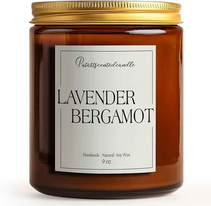 Lavender & Bergamot Scented Candles for Home, Natural Soy Wax Aromatherapy Non Toxic Candle Gifts for Women Men, Home Fragrance Decoration Glass Jar Candle for Meditation and Relaxation (9oz - Bloomnest