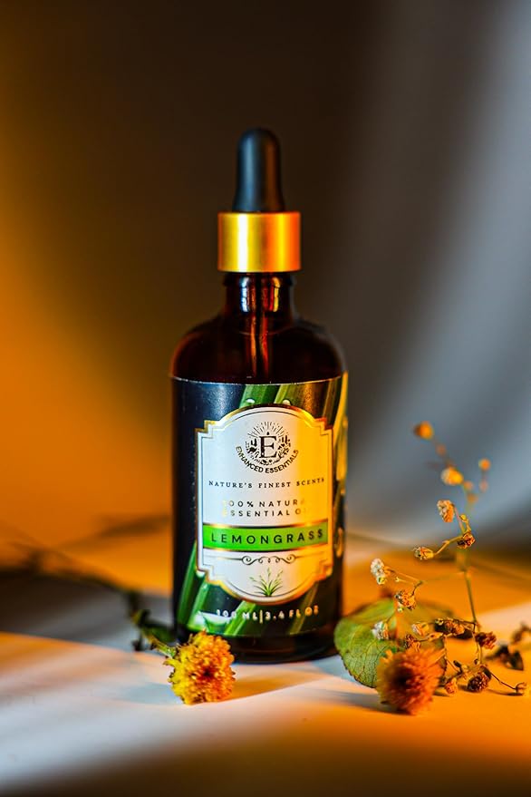 Luxurious LEMONGRASS Essential Oil by Enhanced Essentials|Slow Distilled, Highly Concentrated & Pure oils for Diffusers,Aromatherapy,Gifting,Soap & Candle making|Ideal for Business|3.38 fl oz (100 ml) - Bloomnest