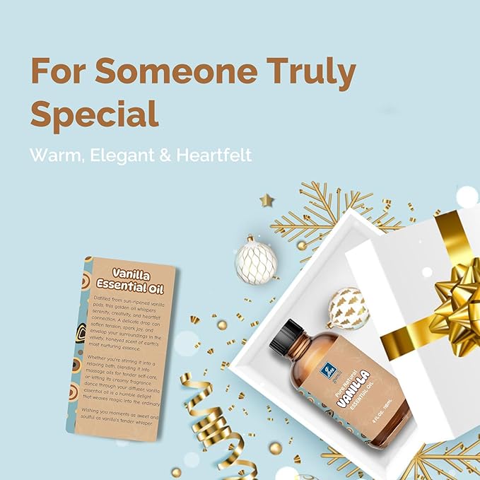 Vanilla Essential Oil 4 Oz, 100% Pure Vanilla Oil for Diffuser, Skin, Hair, Body & Face, Perfume, Sweet Creamy Scent for Relaxation, Aromatherapy & Massage - Bloomnest