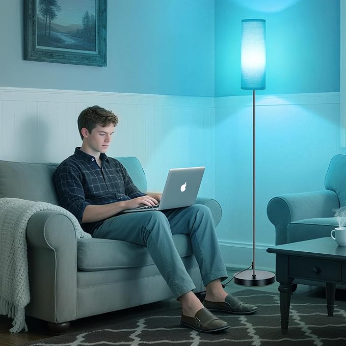 FRIDEKO HOME Floor Lamp with Turquoise Shade, Simple Design with Foot Pedal Switch, Small Tall Lamps for Living Room Bedroom, Corner Floor Stand Light with Black Pole Lamp (No Remote/No Bulb) - Bloomnest