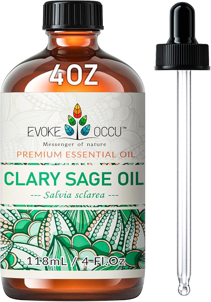 EVOKE OCCU Clary Sage Oil Essential Oil for Anxiety Relief, Moisturize Skin, Air Freshening, Add to Spray and Diffuser - 4 FL Oz - Bloomnest