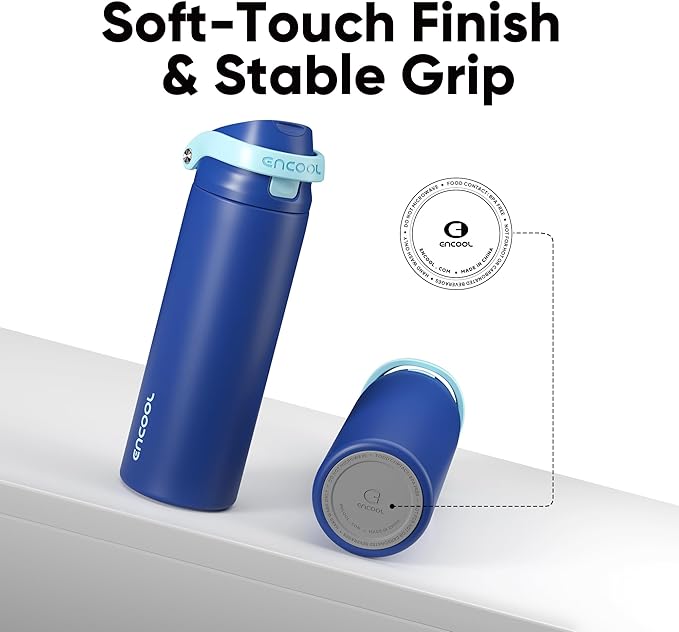 ENCOOL Leakproof Insulated Water Bottle with Straw Dual-Sip Water Bottle Bag-Safe Design for Work, Commute & Gym – Keeps Drinks Cold All Day, 24 oz, Blueberry ENCOOL
