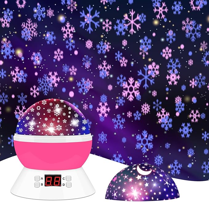 Snowflake Projector Night Light Indoor, Snowflake Nightlight with Timer, Star Lights Projector for Ceiling Kids Room Decor Gifts for 3-8 Year Old Girls Christmas Birthday Gift for Toddler - Bloomnest