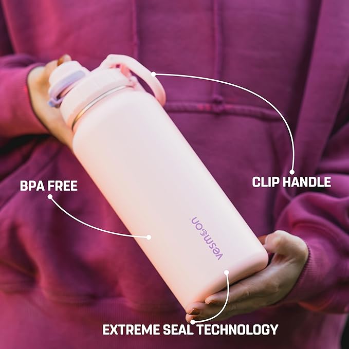 Vesmoon Vessence 24 Oz Stainless Steel Tea Infuser Bottle for Loose Leaf Tea, Water, Herbs, Fruits - Triple Layered Insulated, Leak Proof Bottle with Lid and Clip Handle - 24 Hours Hot/Cold - Bloomnest