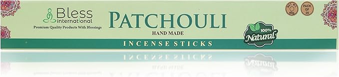 Bless-Patchouli 100%-Natural-Handmade-Hand-Dipped Organic-Chemicals-Charcoal-Free Purification-Relaxation-Positivity-Yoga-Meditation Best-Woods-Scent (25 Sticks (1.4 OZ)) BlessInternational