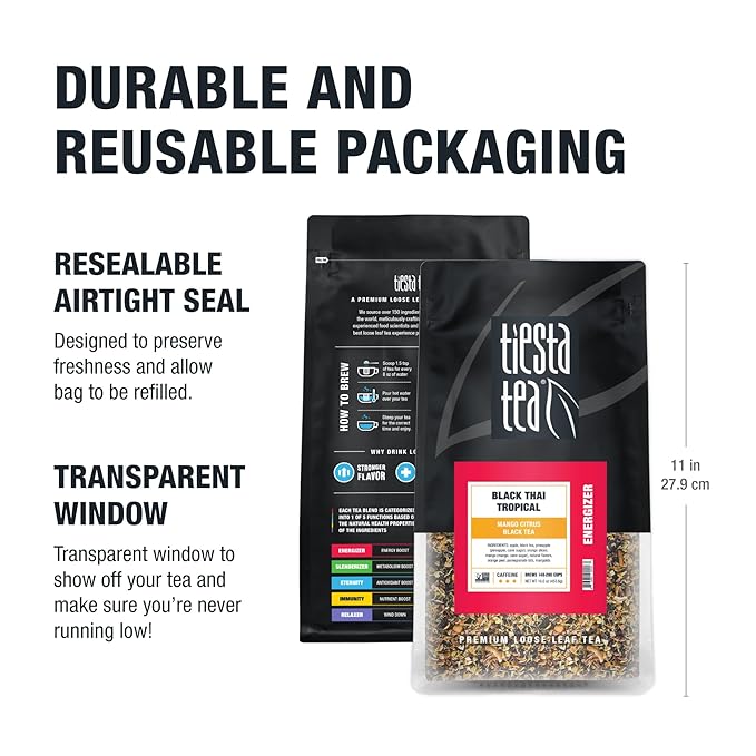 Tiesta Tea - Black Thai Tropical, Loose Leaf, Mango Citrus Black Tea, Premium Blend, Caffeinated, Make Hot or Iced Brews Up to 200 Cups, 16 Ounce Resealable Bulk Pouch - Bloomnest