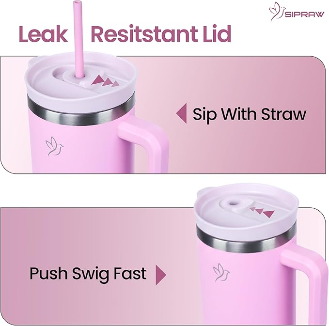 Tumbler with Handle, Insulated Tumbler with Lid and Straw, Stainless Steel Travel Coffee Mug, Cup Holder Friendly, Perfect for Camping, Travelling & Gifting, 30oz, Pink - Bloomnest