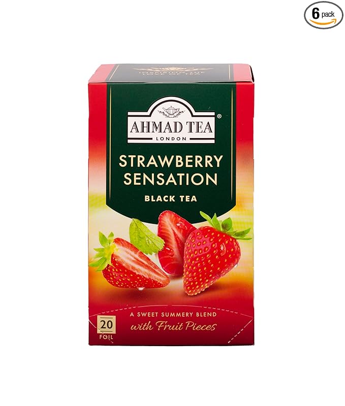 Ahmad Tea Strawberry Sensation Black Tea, 20-Count Boxes (Pack of 6) - Bloomnest