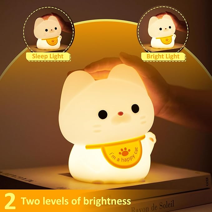 Attivolife Cute Cat Night Light for Kids, Animal Kitty Silicone Touch LED Lamp with Dimmable Timer, USB Rechargeable Toddler Feeding Bedroom Bedside Decor Birthday Xmas Gifts for Girls Baby - Bloomnest