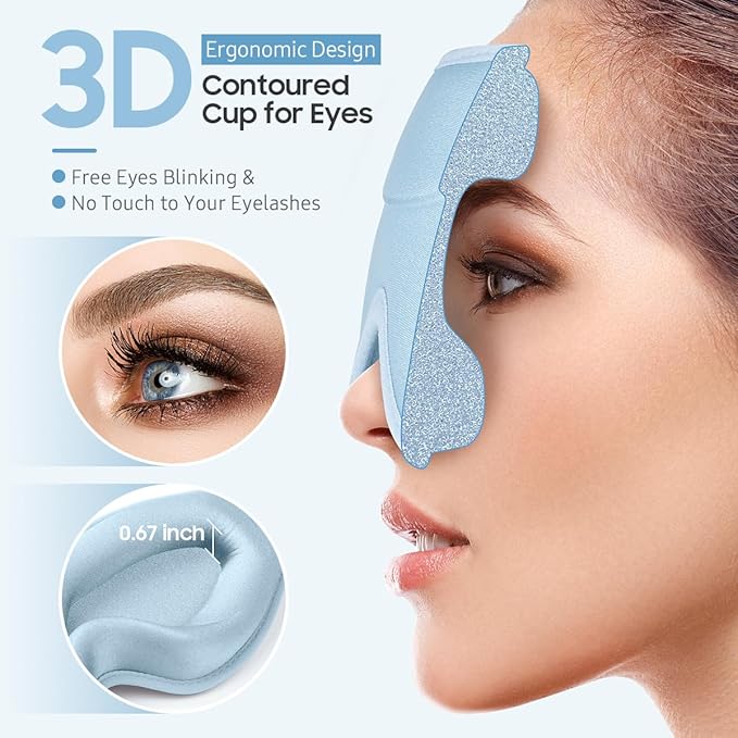 Sleep Mask, Premium Eye Mask for Sleeping, Total Blackout, Superior Soft Comfort, Upgraded 3D Ergonomic Designed Sleeping Mask for Home, Office, Travel, Meditation, Sky Blue - Bloomnest