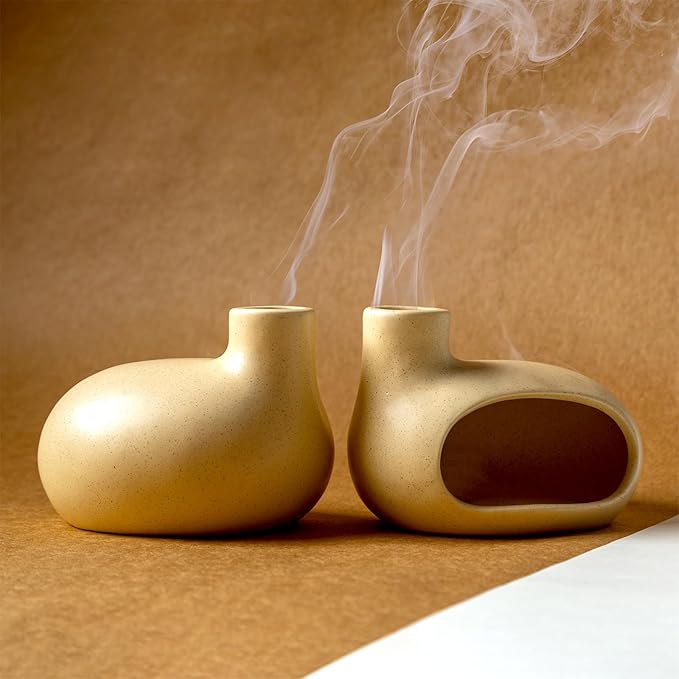 Palo Santo Holder - Ceramic Incense Burner for Palo Santo Sticks, Cone, and Spiritual Sage - Modern Chiminea for Meditation - Handcrafted Smudge Bowl and Meditation Gift - Bloomnest