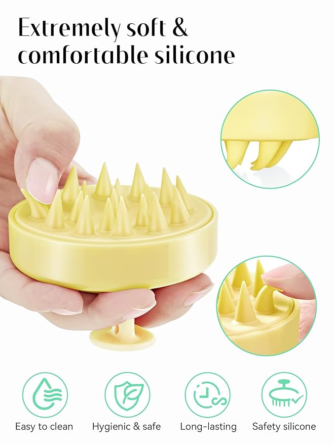 HEETA Scalp Massager with Soft Silicone Bristles - Promotes Hair Growth, Exfoliates Scalp, Removes Dandruff, and Enhances Shampoo Cleansing, Yellow HEETA