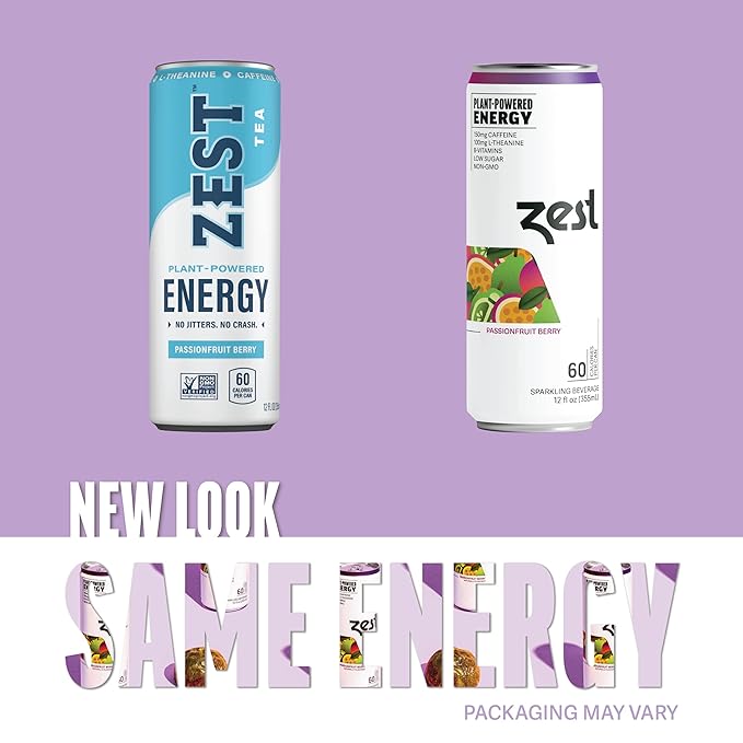 Zest Clean Energy Drink – Passionfruit Berry – 150mg Caffeine + 100mg L-Theanine – Natural Focus & Concentration Boost – Healthy Energy Drink 12oz Can 12 Pack – Low Sugar, No Artificial Sweeteners - Bloomnest