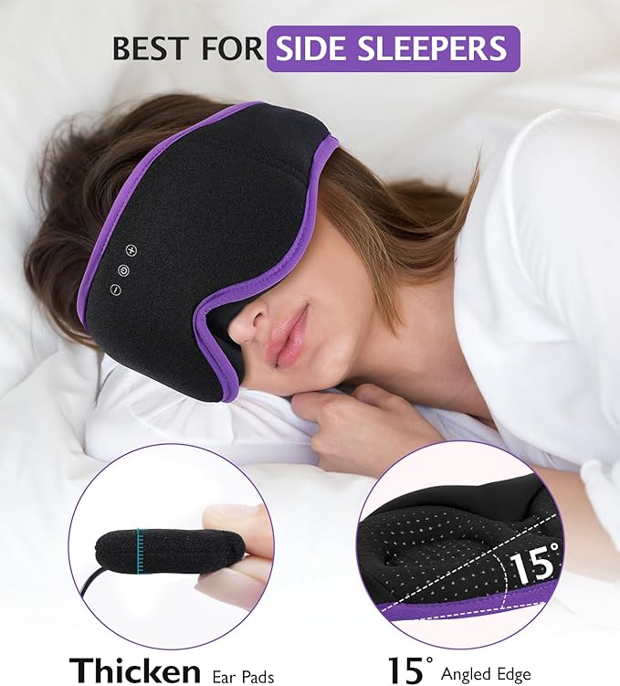 LC-dolida Sleep Mask with Headphones Bluetooth 5.4, 3D Sleeping Headphones for Side Sleepers Bluetooth Sleep Mask Blackout Bluetooth Eye Mask for Sleeping Travel Meditation Men Women - Bloomnest