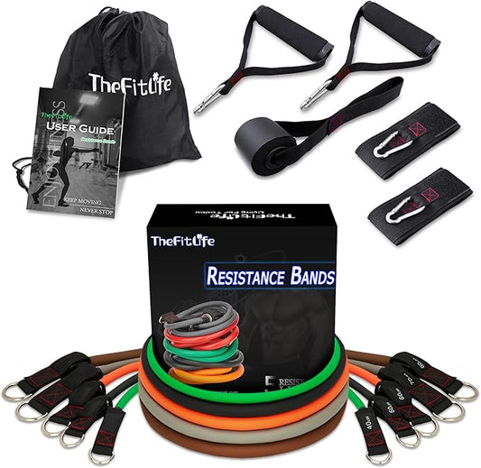 TheFitLife Resistance Bands with Handles - Designed for American Body Types, Exercise Workout Tubes for Men, Women, Includes Large Handles, Ankle Straps, Door Anchor, Fitness Levels - Bloomnest