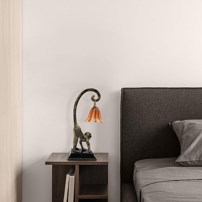 Eapmic Table Lamp, Resin Monkey Desk Lamp, Retro Bedside Light Animal Table Lamp with Trumpet Shade, Monkey Light for Bedroom Living Room Kids Room Office Home Decoration (Style 2) - Bloomnest