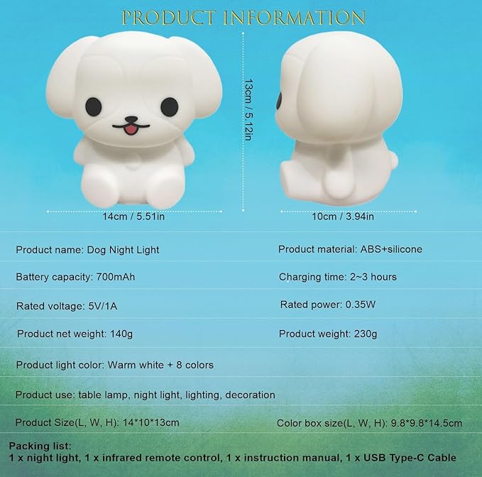 Night Light for Kids, Cute Dog Lamp Touch Nightlights Mood Light LED Soft Light with 9 Colors Changing Gift for Girls Kids, Boys, Elder, Women Bedroom, Bedsides Room Decor - Medium - Bloomnest