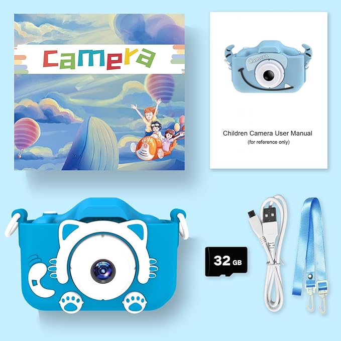 Goopow Kids Camera Toys for 3-8 Year Old Girls Boys,Children Digital Video Camcorder Camera with Cartoon Soft Cover, Best Chritmas Birthday Festival Gift for Kids - 32G SD Card Included - Bloomnest