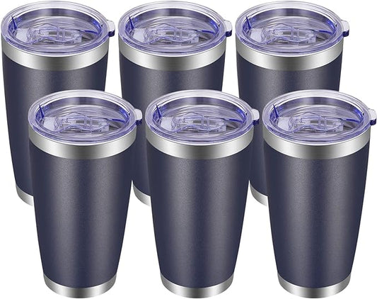 VEGOND 20oz Tumbler with Lid and Straw Stainless Steel Tumbler Cup Bulk Vacuum Insulated Double Wall Travel Coffee Mug Powder Coated Coffee Cup(Navy Blue 6 Pack - Bloomnest