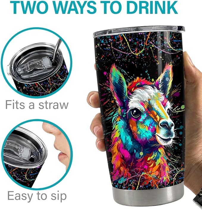 SANDJEST Llama Tumbler - 20oz Stainless Steel Insulated Coffee Travel Mug - Llama Gifts for Women, Girls & Teens, Christmas, Birthday - Bloomnest