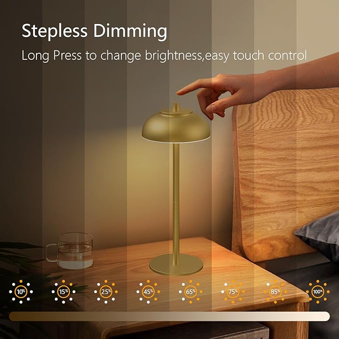 2 Pack Led Cordless Table Lamp: Modern Portable Desk Lamp for Indoor/Outdoor Use, 3 Color Dimming Rechargeable Battery Lights for Dining Room, Living Room, Patio, Camping(Gold) - Bloomnest
