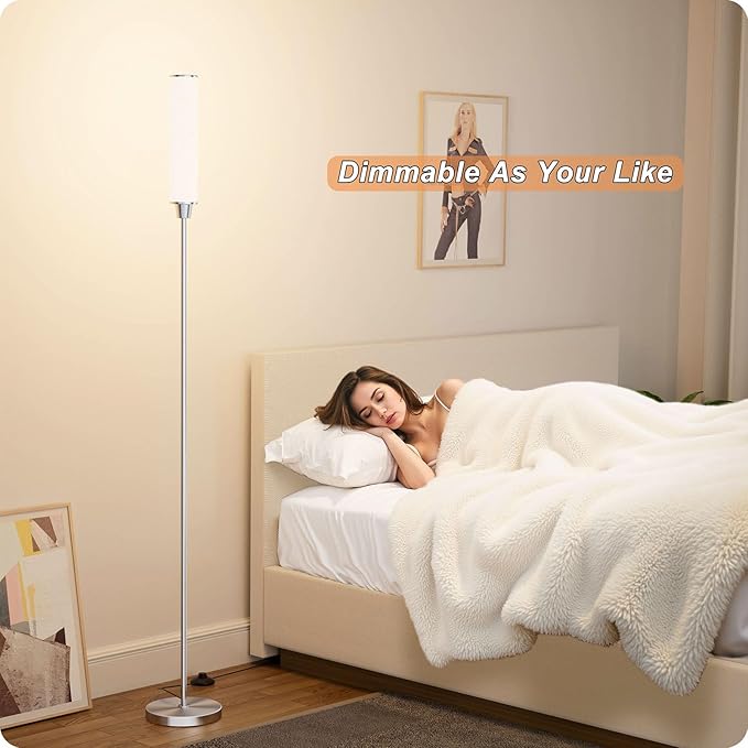 Floor Lamp with Remote Control,Floor Lamps for Living Room/Bedroom/Office, Stepless Adjustable 3000K-6000K Colors and 10-100% Brightness,Standing Light with Foot Switch (Nickel+Beige Linen) - Bloomnest