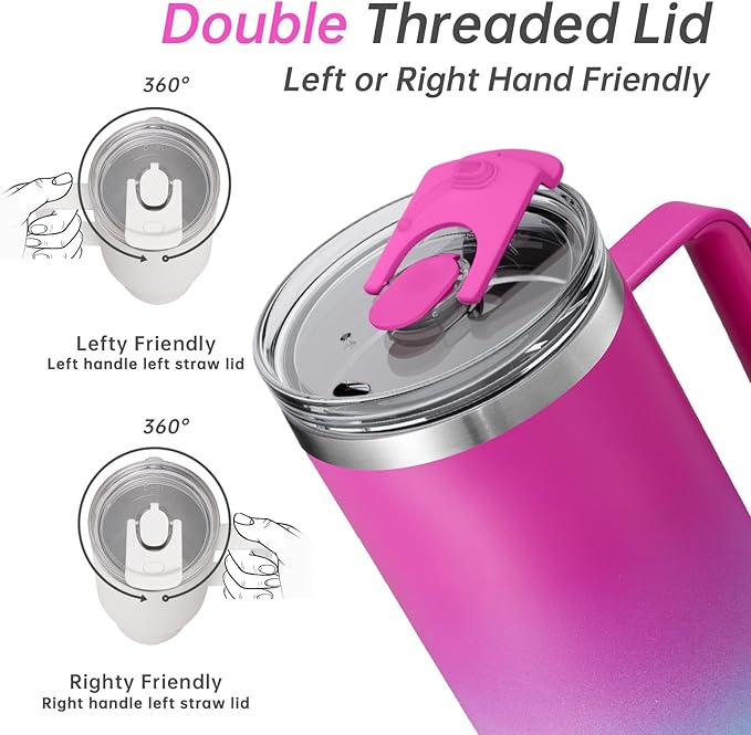 COKTIK 40 oz Tumbler With Handle and Straw Lid, Vacuum Insulated Travel Coffee Mug Stainless Steel Insulated Cup for Beverages, Leak-proof, Cupholder Friendly (Rose Plum) - Bloomnest