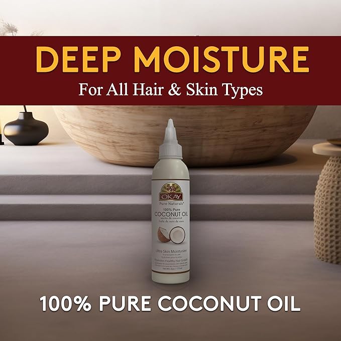 Okay 100% Pure Coconut Oil for Hair & Skin - Coconut Oil for Women & Men, Perfect for Body & Face, for Massage & Moisturizer, Natural - 6 Fl Oz Squeeze Bottle (Pack of 1) - Bloomnest