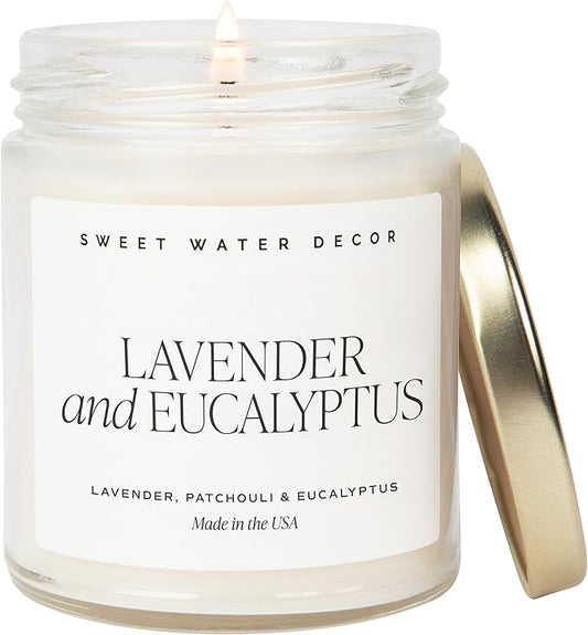 Sweet Water Decor Lavender and Eucalyptus Candle - Soy Patchouli, Eucalyptus and Lavender Candles for Home - Scented Spring Candles - 9oz Clear Jar, 40 Hour Burn Time, Made in The USA - Bloomnest