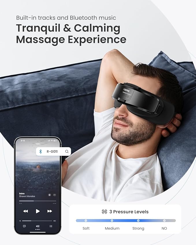 RENPHO Eyeris Shift Eye Massager for Migraines, Heated Eye Massager & Sleep Mask for Relaxation, Birthday Gifts for Women/Men/Mom/Dad, Music Temple Fack Mask Massager, Improve Sleep RENPHO