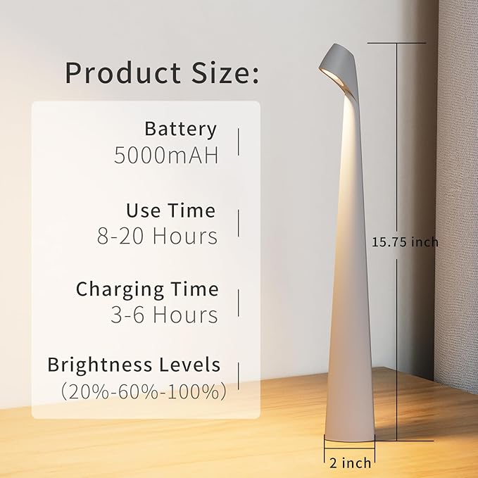 Table Lamps Cordless Rechargeable Battery Light, LED Desk Lamps Outdoor Portable Touch Lamps, Operated Wireless Portable Lamp. (Grey) - Bloomnest