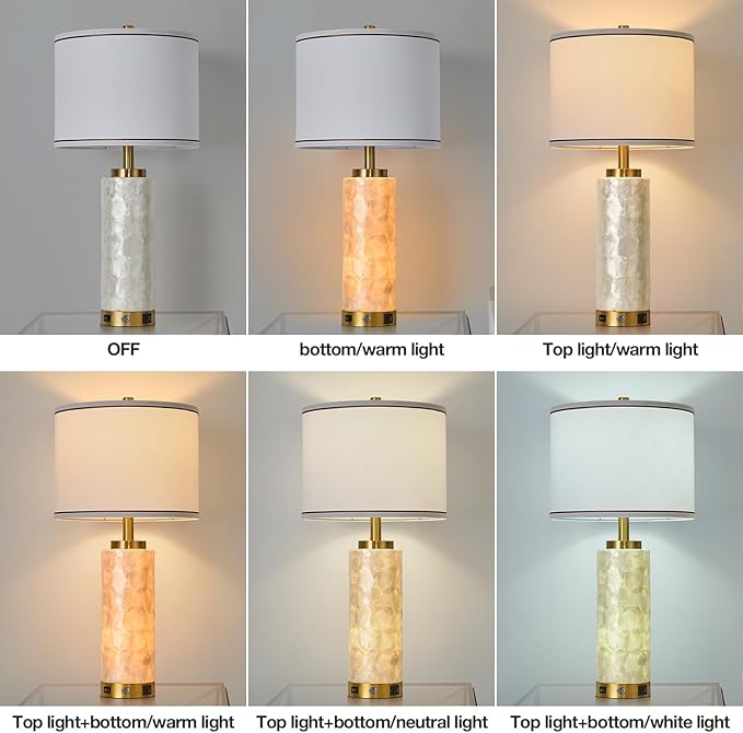 AIDENOEY 26" Modern Art Glass Table & Bedside Lamp, Stepless Dimmable Base + Dimmable 3-Color Light, USB A/C Charging Ports, Touch Control & Switch for Bedroom, Living Room, Office, Study - Bloomnest