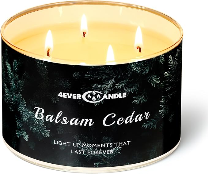 Balsam Cedar Scented Candles, 18oz Soy Candles Non Toxic 4-Wick Large Candle Jars, Over 50 Hours of Burning Time, Ideal for Gifting, Events, Home Decor - Bloomnest