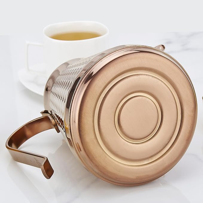 SANQIAHOME 1.6L(54oz) Stainless Steel Hammer Patterned Teapot With Removeable Infuser,Loose leaf cover,Copper - Bloomnest