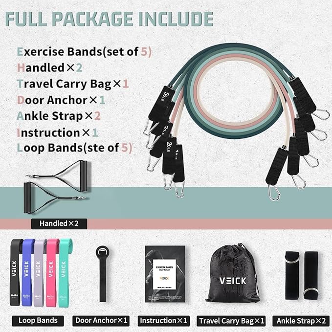 VEICK Resistance Bands, Exercise Bands, Workout Bands, Resistance Bands for Working Out with Handles for Men and Women, Exercising Bands for Fitness Weights Work Out at Home - Bloomnest
