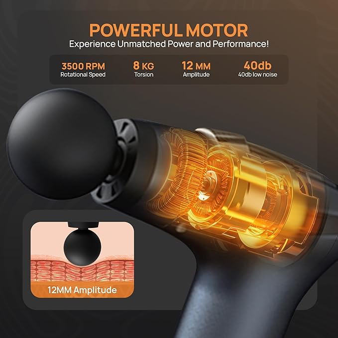 Massage Gun Deep Tissue with Muscle Massager Belt for Relaxation with Extended Handle 3-In-1 Back Massager for Pain Relief, 12 Speed Levels & 4 Replaceable Heads for Athletes, Gym Recovery and Seniors - Bloomnest