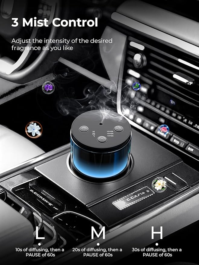 Waterless Diffuser for Essential Oil: Mini Battery Scent Diffuser for Room&Home&Car with 9 Colors LED Light - Aroma Cool Mist Machine Purple Black - Bloomnest