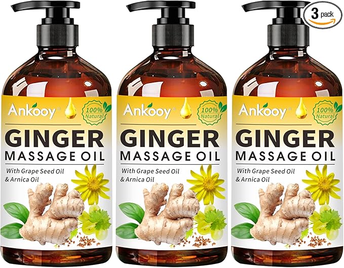 3 Pack Ginger Massage Oil with Arnica Oil,Vitamin E Oil and Grape Seed Oil,Ginger Oil for Lymphatic Drainage,100% Natural Ginger Essential Oil for Warming and Relaxing - Bloomnest