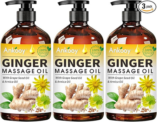 3 Pack Ginger Massage Oil with Arnica Oil,Vitamin E Oil and Grape Seed Oil,Ginger Oil for Lymphatic Drainage,100% Natural Ginger Essential Oil for Warming and Relaxing - Bloomnest